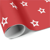 Weiß-Sterne auf hellem Rot Geschenkpapier (Rolleneckpunkt)