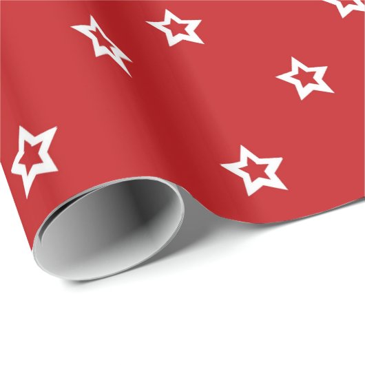 Weiß-Sterne auf hellem Rot Geschenkpapier (Rolleneckpunkt)