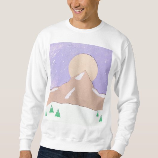 Weiß Sweatshirt mit Bergszene (Vorderseite)