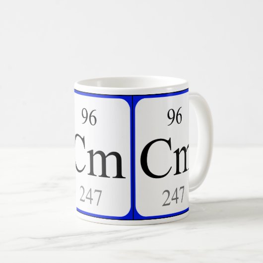 Weiß-Tasse des Elements 96 - Curium Kaffeetasse (VorderseiteRechts)