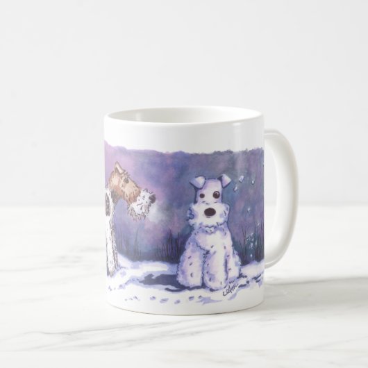 Weiß-Tasse Drahtfox-Winter-11oz Kaffeetasse (VorderseiteRechts)