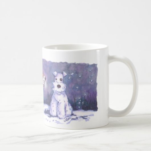 Weiß-Tasse Drahtfox-Winter-11oz Kaffeetasse (Rechts)