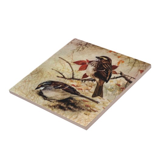 Weiß-Throated Spatzen und Herbstlaub Fliese (Seite)