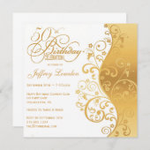 Weiß u. Gold50. Geburtstags-Party Einladung (Vorne/Hinten)