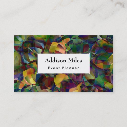 Weiß über bunter, kaleidoskopischer Kunst Visitenkarte (Vorderseite)