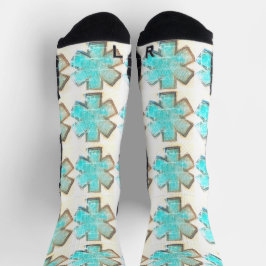 Weiß und Aqua Not "Star of Life" Ems Socken