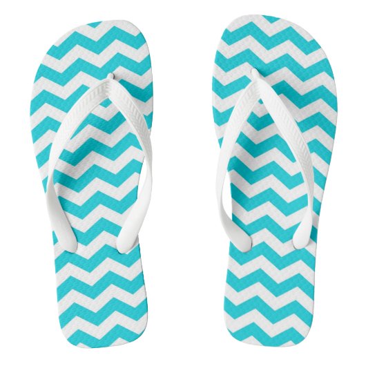 Weiß und Aqua Zig Zag Muster Badesandalen (Fußbett)
