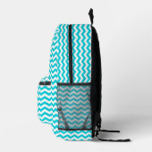 Weiß und Aqua Zig Zag Muster Bedruckter Rucksack (Rechts)