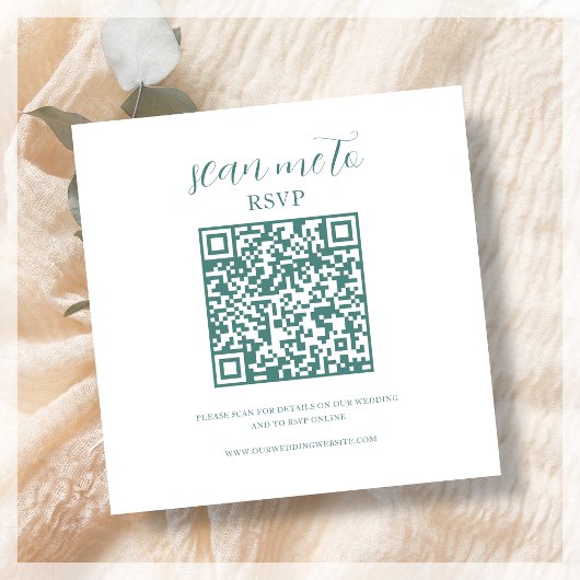 Weiß und Aquamarin | RSVP QR Code für Hochzeiten Begleitkarte