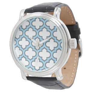 Weiß und Baby Blue Trellis, Gitter, Quatrefolie Armbanduhr