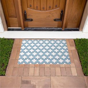 Weiß und Baby Blue Trellis, Gitter, Quatrefolie Fußmatte
