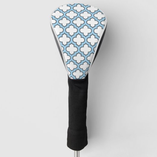 Weiß und Baby Blue Trellis, Gitter, Quatrefolie Golf Headcover (Vorderseite)