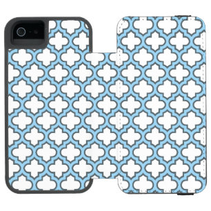 Weiß und Baby Blue Trellis, Gitter, Quatrefolie Incipio Watson™ iPhone 5 Geldbörsen Hülle