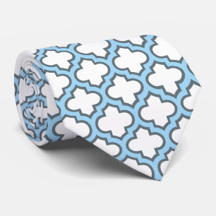 Weiß und Baby Blue Trellis, Gitter, Quatrefolie Krawatte