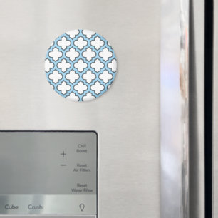 Weiß und Baby Blue Trellis, Gitter, Quatrefolie Magnet
