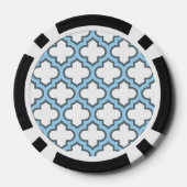 Weiß und Baby Blue Trellis, Gitter, Quatrefolie Pokerchips (Rückseite)