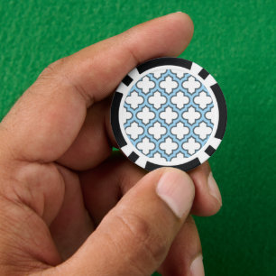 Weiß und Baby Blue Trellis, Gitter, Quatrefolie Pokerchips
