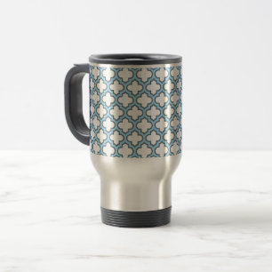 Weiß und Baby Blue Trellis, Gitter, Quatrefolie Reisebecher