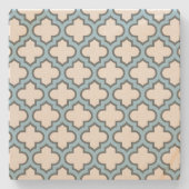 Weiß und Baby Blue Trellis, Gitter, Quatrefolie Steinuntersetzer (Vorderseite)