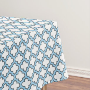 Weiß und Baby Blue Trellis, Gitter, Quatrefolie Tischdecke