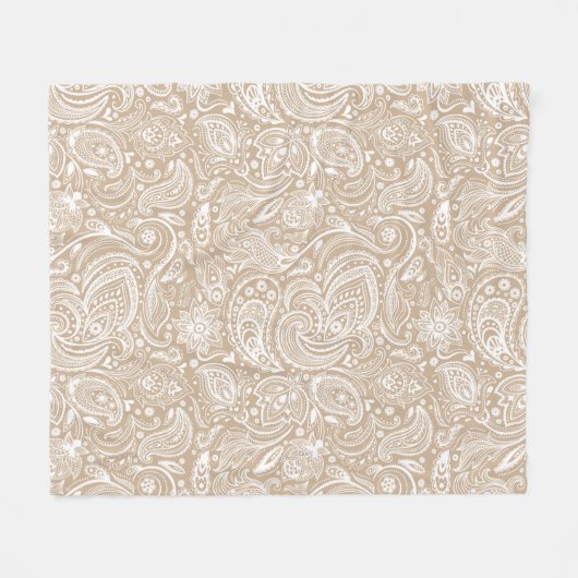 Weiß und beige Blumenmuster Fleecedecke (Vorderseite (Horizontal))