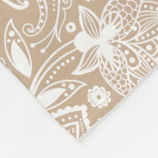 Weiß und beige Blumenmuster Fleecedecke (Ecke)