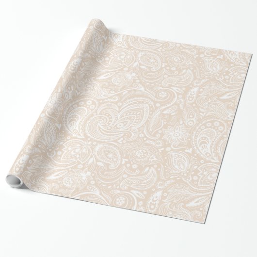 Weiß und beige Blumenmuster Geschenkpapier (Ungerollt)