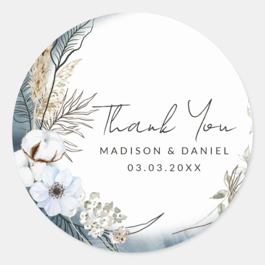 Weiß und Beige Boho Floral Runder Aufkleber (Vorderseite)