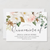 Weiß und blau Blumen Schönes Quinceanera Party Einladung (Vorderseite)