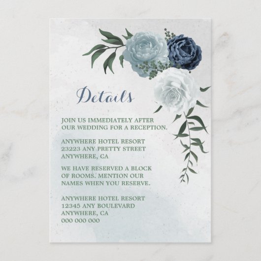 Weiß und blau, Blumengrün Details Begleitkarte (Vorderseite)