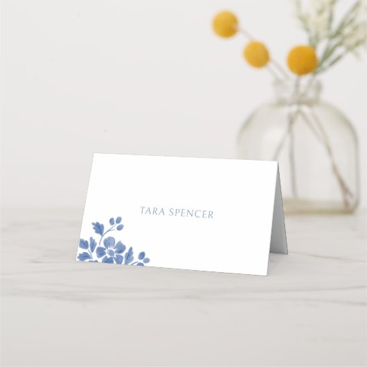 Weiß und Blau | Blumenhochzeit Platzkarte (Vorderseite)