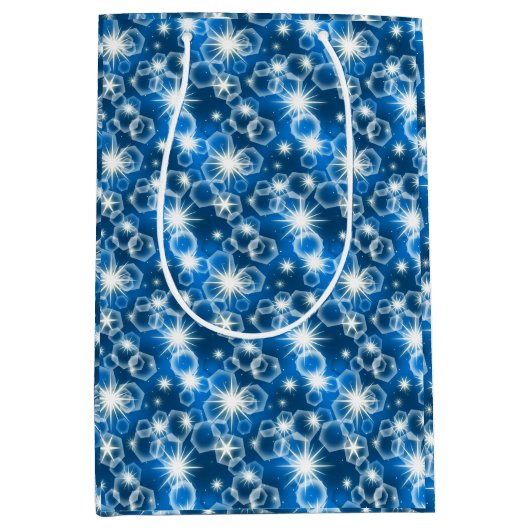 Weiß und Blau Bokeh Mittlere Geschenktüte (Vorderseite)