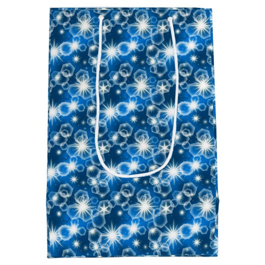 Weiß und Blau Bokeh Mittlere Geschenktüte (Rückseite)