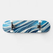 Weiß und blau fließende Linien mit Textur Skateboard (Horizontal)