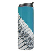 Weiß und blau gestreifte Textilien Thermosbecher (Nach links gedreht)