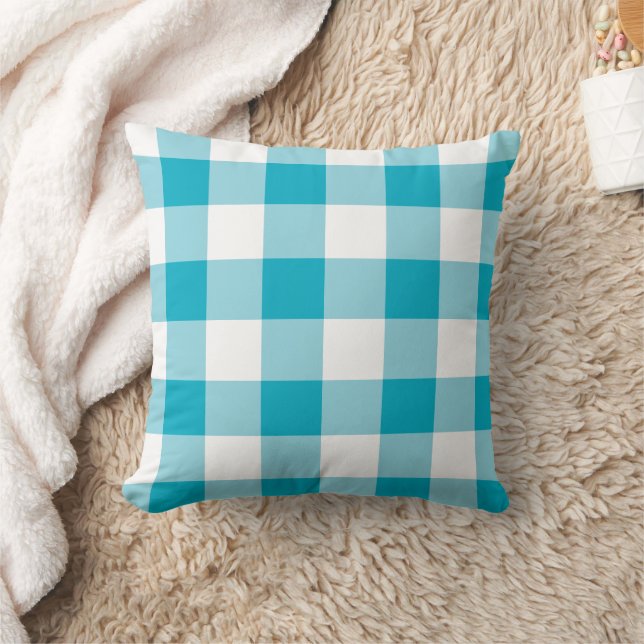 Weiß und blau Gingham Pattern Kissen (Decke)