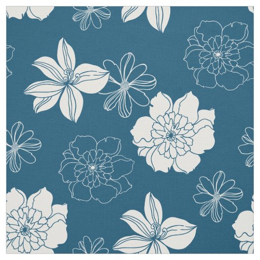 Weiß und blau grafisches Blumenmuster Stoff (Muster)