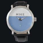 Weiß und Blau, Name der Abteilung Armbanduhr<br><div class="desc">Eine einfache Art White & Blue Uhr Gesicht mit DIY Name.</div>