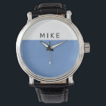 Weiß und Blau, Name der Abteilung Armbanduhr<br><div class="desc">Eine einfache Art White & Blue Uhr Gesicht mit DIY Name.</div>