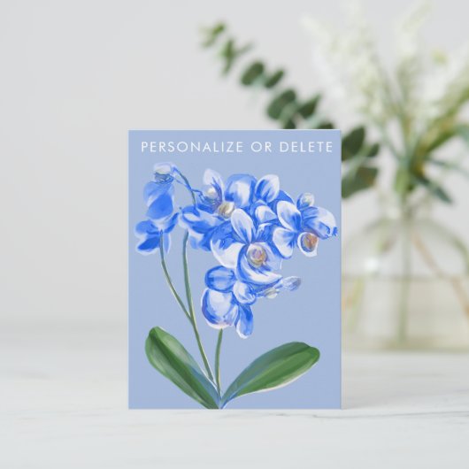 Weiß und blau Orchideen Wasserfarben Personalisier Postkarte (Stehend Vorderseite)