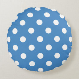 Weiß und blau Polka Dot Round Pillow Rundes Kissen