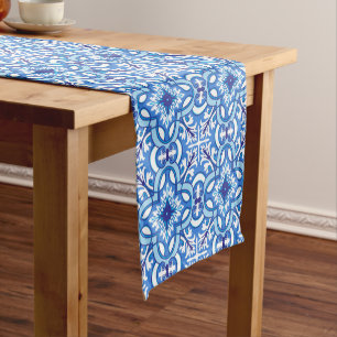 🤍 💙 Weiß und Blau Porto Azulejos Kurzer Tischläufer