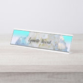 Weiß und Blau Schreibtischnamensplakette (Vorderseite )