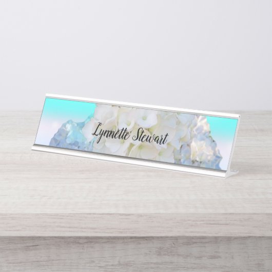 Weiß und Blau Schreibtischnamensplakette (Vorderseite )