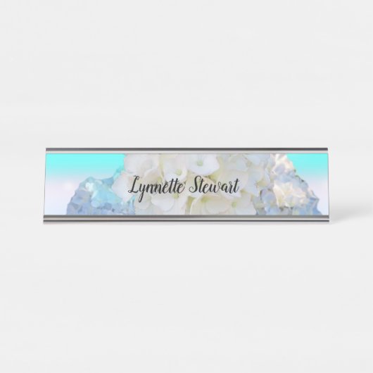 Weiß und Blau Schreibtischnamensplakette (Vorderseite )