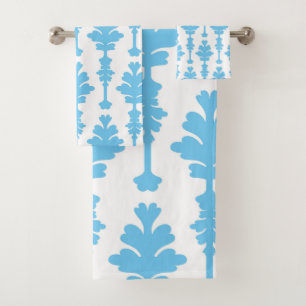 Weiß und Blau Türkis Damast Moderne Glamour Badhandtuch Set