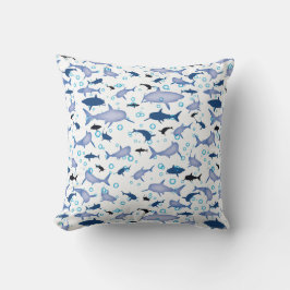 Weiß und blau wiederholendes Motiv | Shark Pattern Kissen