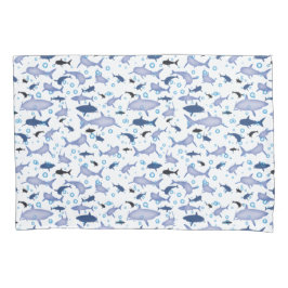 Weiß und blau wiederholendes Motiv | Shark Pattern Kissenbezug