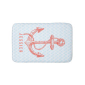 Weiß und Blau Zickzack mit Anker für Wasserfahrzeu Badematte (Vorderseite)