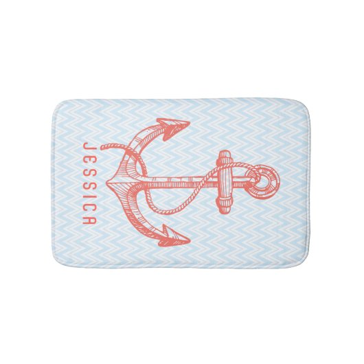 Weiß und Blau Zickzack mit Anker für Wasserfahrzeu Badematte (Vorderseite)